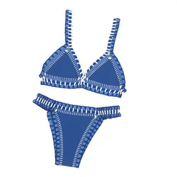 Women Sexy Swimsuit Blue Neoprene Crochet Elastic Bikini Sets Back Buckle Tankini Yellow Swimwear
