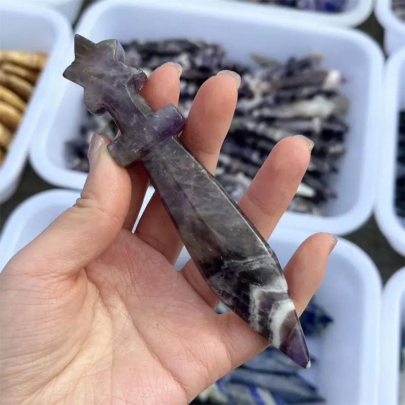 Natural Amethyst Dagger And Dart Carving Witchcraft Ornaments Home Decoration Accessories Room Decor Gift 1pcs