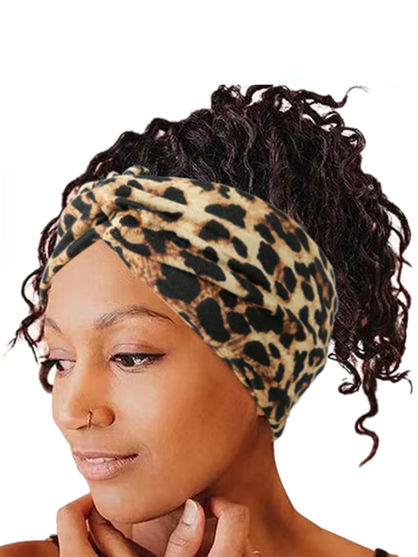 

Extra Wide Elastic Leopard Print Turban Headband For Women Yoga Running Sports Hair Accessory