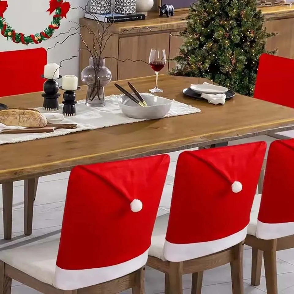 3/6PCS Christmas Chair Cover Red Non-Woven Soft Santa Claus Hat Chair Cover Kitchen Dining Comfortable Seats Cover Party Decor ﻿