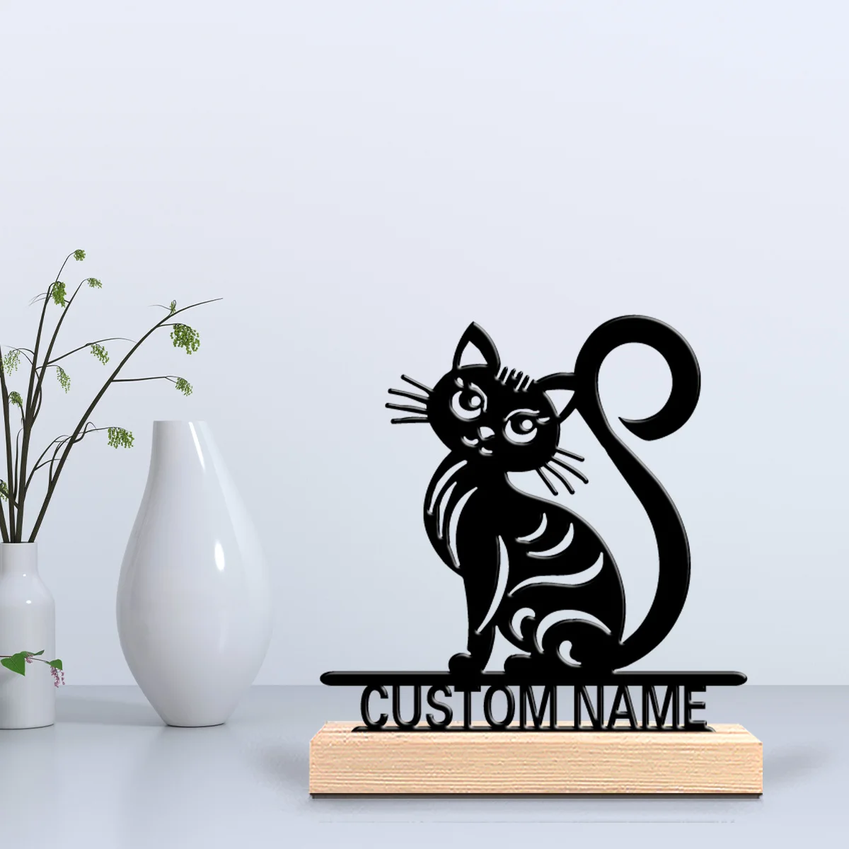 1pc Cartoon Personalized Custom Cat Metal Statues Farmhouse Garden Decor with Wooden Accents Perfect for Patio Cottagecore