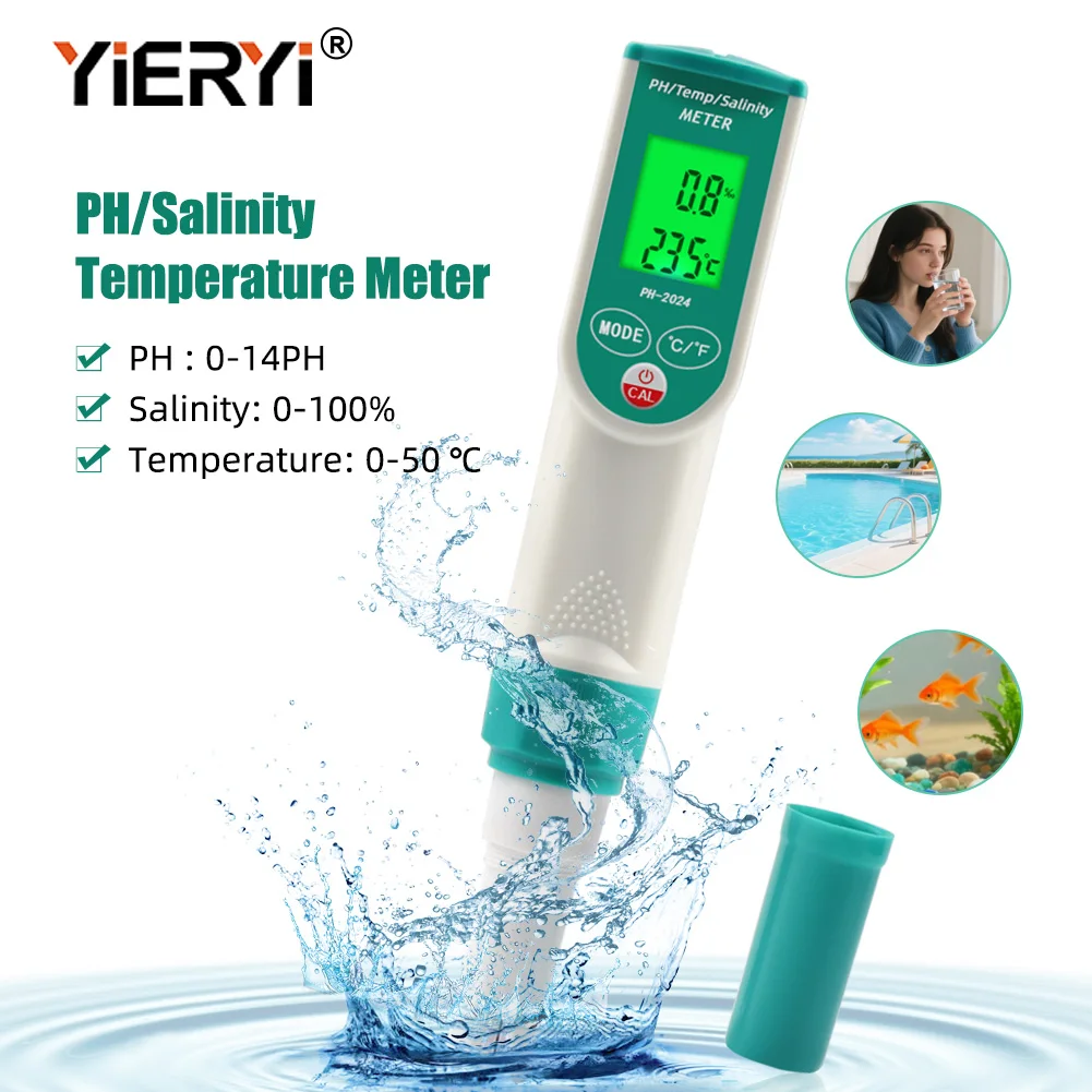 

Yieryi Ph-2024 3 In 1 Ph Salinity Temperature Meter High Precision Water Quality Tester Monitor For Aquarium Seawater Pool Fish