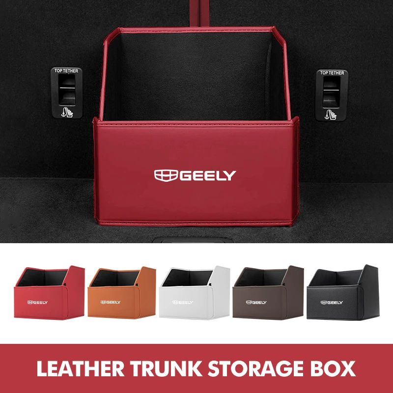 Car Trunk Interior Storage Box Leather Collapsible Tools Case For Geely Monjaro Atlas Tugella Geometry C Coolray Emgrand ec