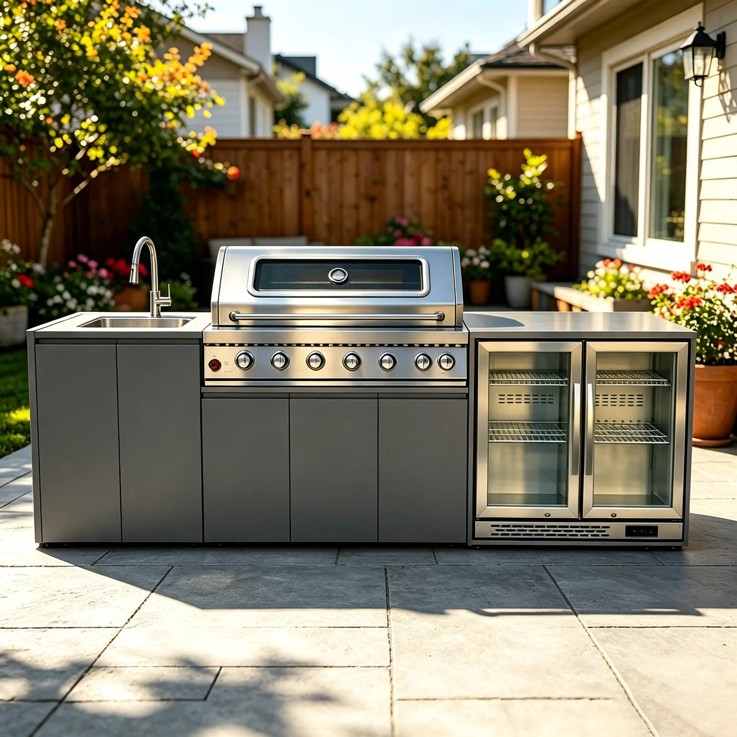 Premium Complete Outdoor Kitchen Cabinets with Garden Gazebo, IPX4 Outdoor Kitchen Set for BBQ Party & Garden Leisure