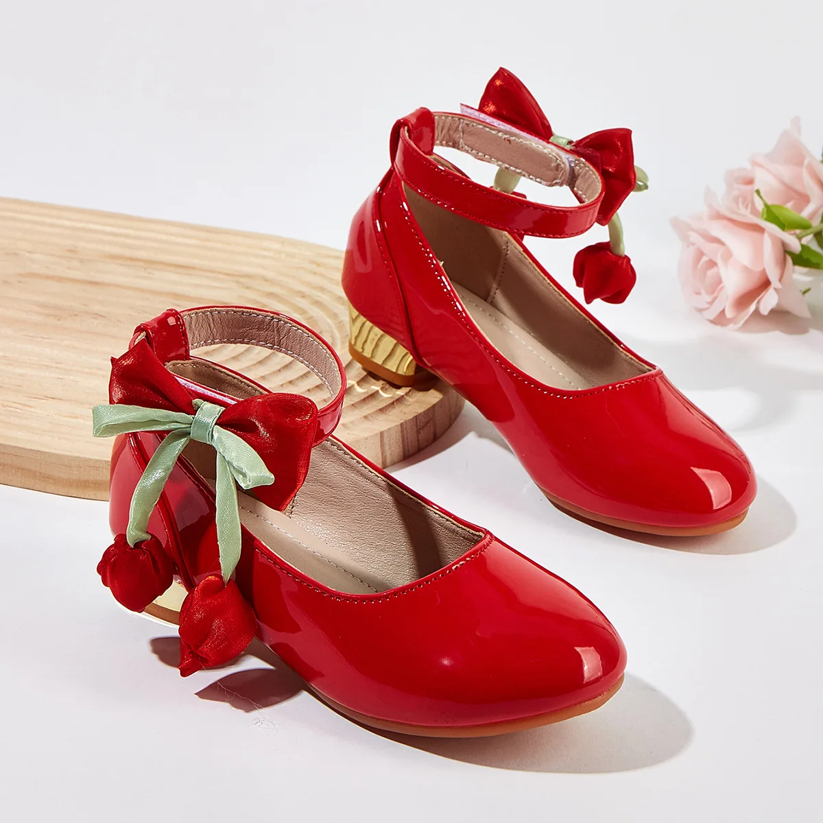 Girls High Heel Leather Shoes 2026 New spring Cute Bow Decor Fashion Children Princess shoes kid's Dress Footwear