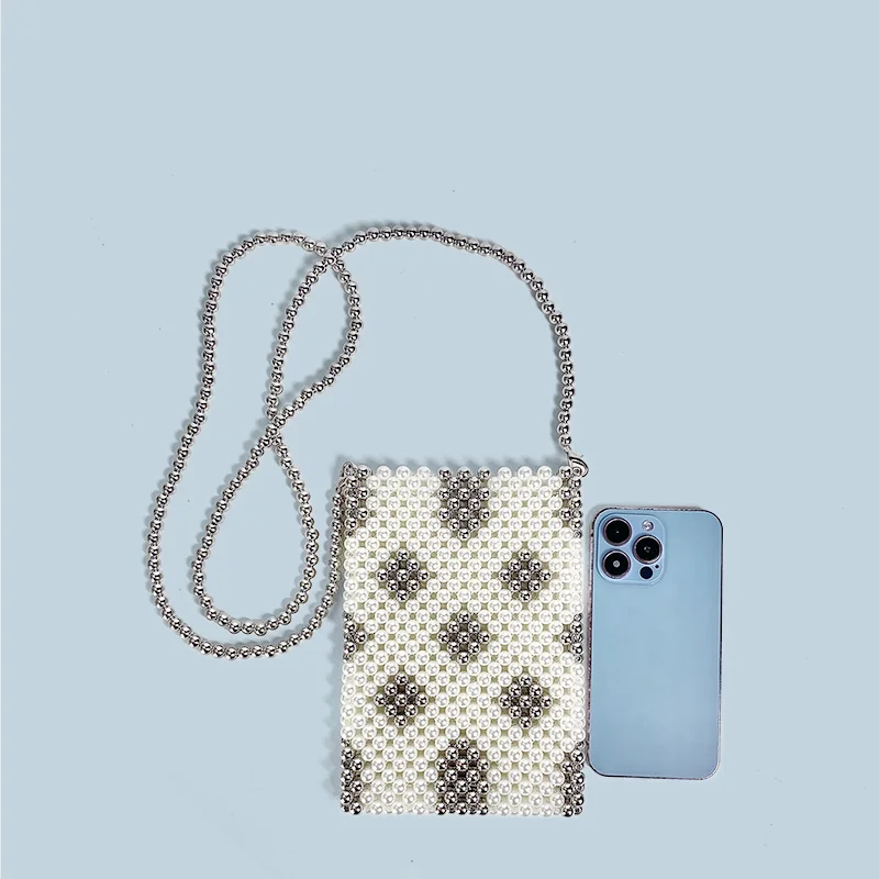 Handmade Beaded Bag for Women, New Style, Graceful, Small Fresh Pearl Phone Bag, Single Shoulder Crossbody Bag, 2024