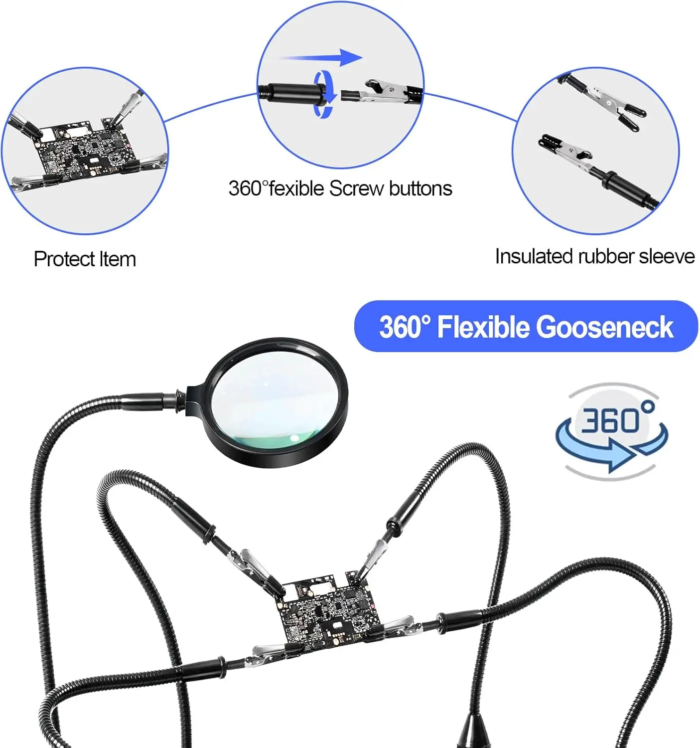محطة لحام يدوية المساعدة، أداة يدوية ثالثة مغناطيسية مع 4 أذرع مرنة لإصلاح الإلكترونيات والمجوهرات واللحام #5