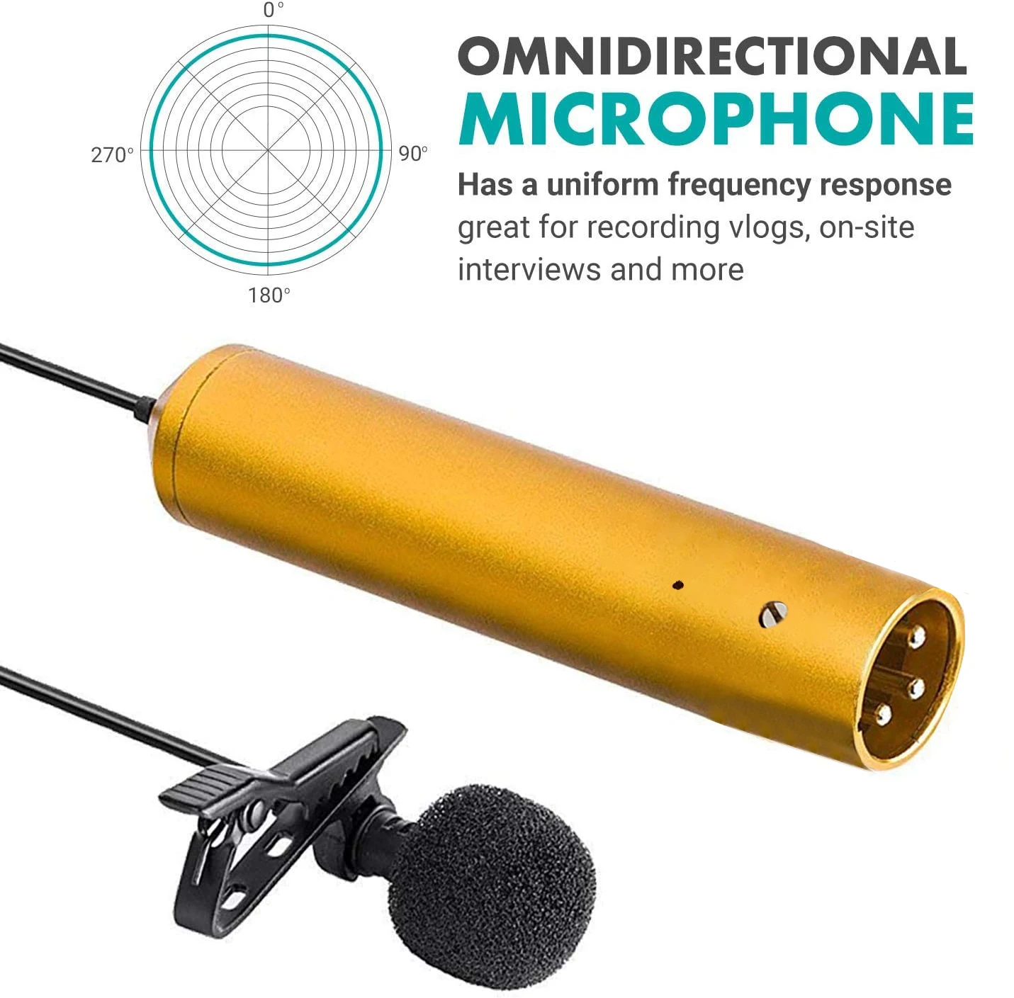 GAM-LV6 Cardioid Omnidirectional XLR Tie Condenser Microphone With 3.5mm Lavalier Mic Cover Lapel Clip Powered By 48V Phantom