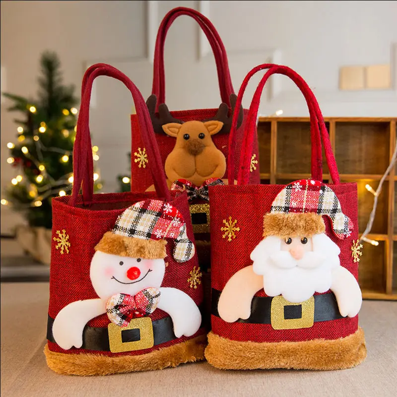 1/5/10PCS Christmas Linen Cloth Eve Apple Bag Gift Bag New Year Children Candy Handbag Christmas Eve Apple Storage Xmas