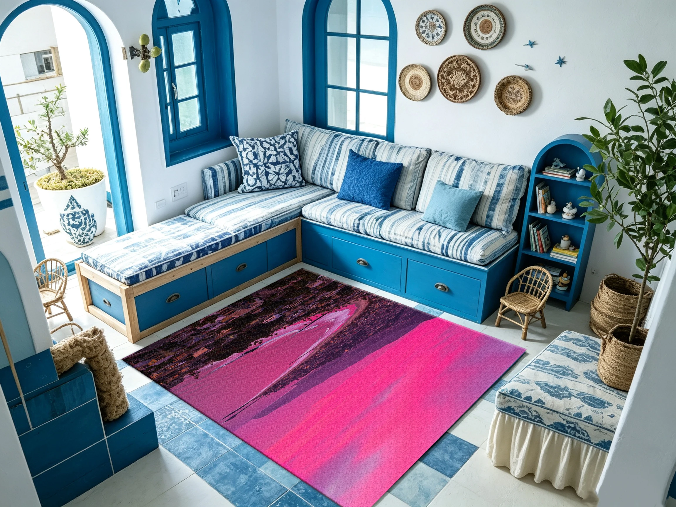 Pink Purple Sea View Carpet Floor Modern Landscape Art Carpet Home Living Room Floor Decoration