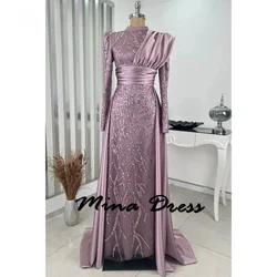 Mina Customized Sequins Woman Party Dress Es Round Neck Long Sleeves Evening Dresses for Formal Occasions Gala Dresses 2024 Prom