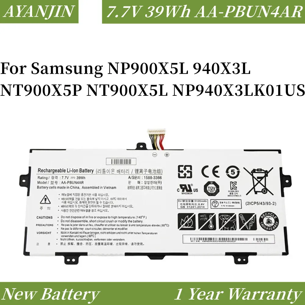 

AA-PBUN4AR Laptop Battery For Samsung NP900X5L 940X3L NT900X5P NT900X5L NT900X5M NP940X3LK01US Series 7.7V 39Wh