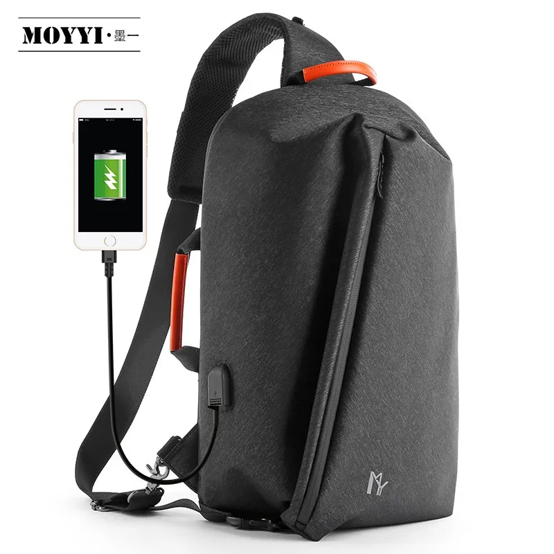 Sacs à bandoulière avec chargement USB pour hommes, sac de poitrine hydrofuge pour hommes, sacs de messager de voyage initiés en plein air, haute