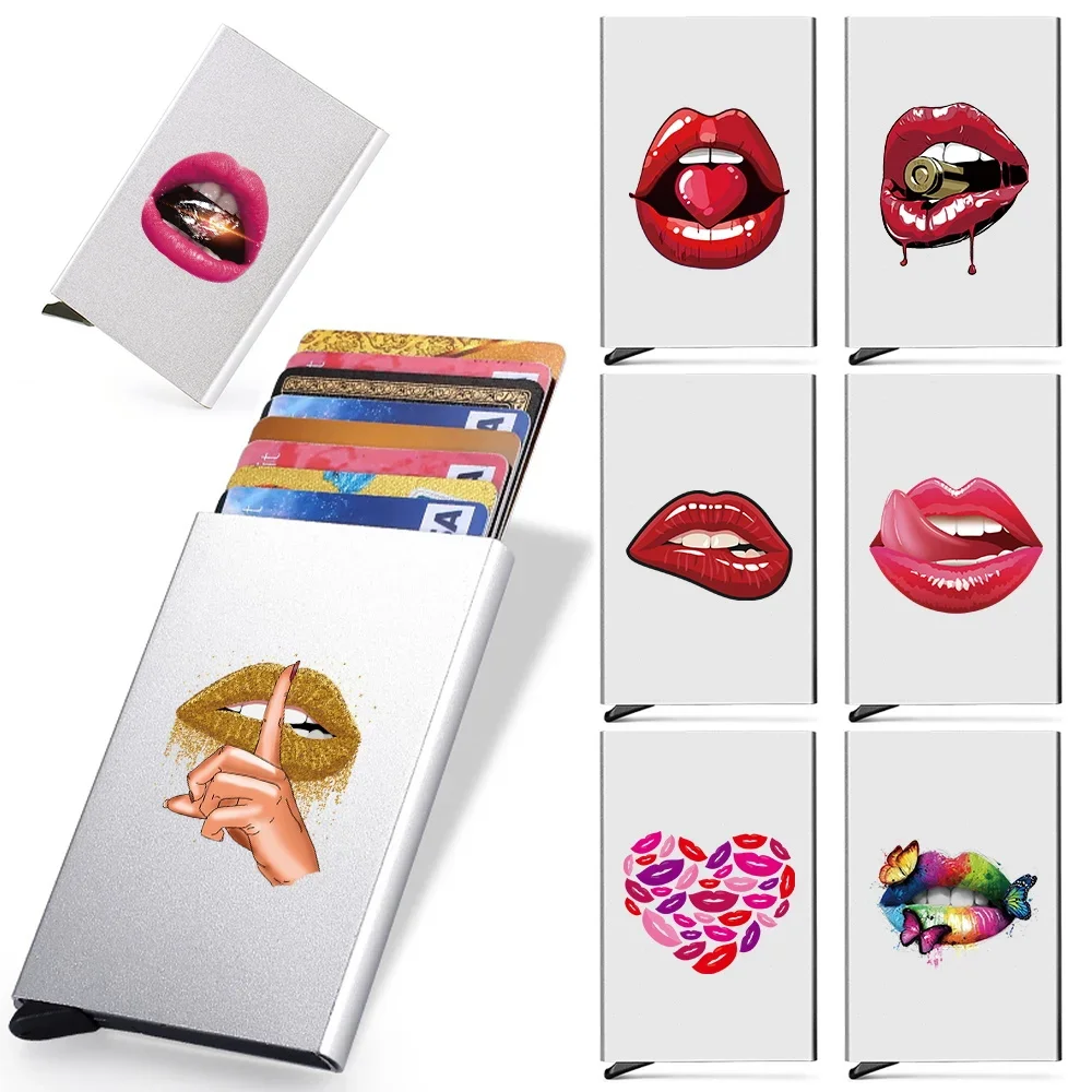 

Bank Rfid Credit Card Menwoman Anti-theft UltraThinMetal Card Holder Intelligent Minimalist Wallet Mouthlip Print Pattern Wallet