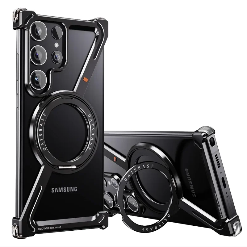 

Безрамный алюминиевый металлический чехол для Samsung Galaxy S24 Ultra Plus Z Fold 5 6 W24, кольцо-подставка для телефона, магнитный чехол Magsafe