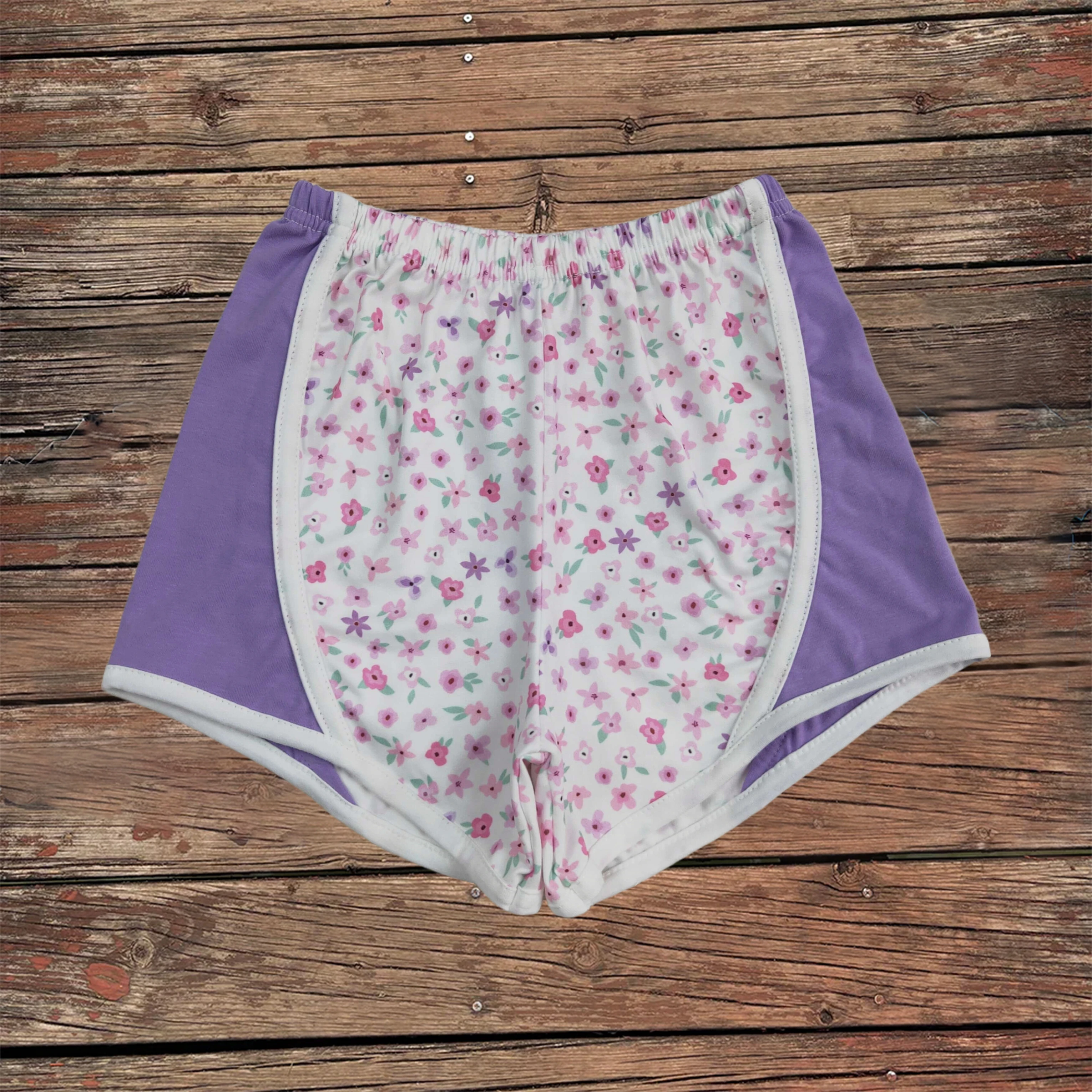 

Wholesale Baby Girl Clothes Toddler Purple Flower Plaid Sports Shorts Bottoms Kids Children Athletic Clothing Infant Active Wear