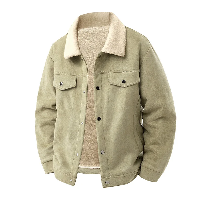 

Winter American Retro Jackets Men Fleece Warm Casual Cargo Outwear Coats Male Solid Thick Safari Style Sports Jacket Plus Size