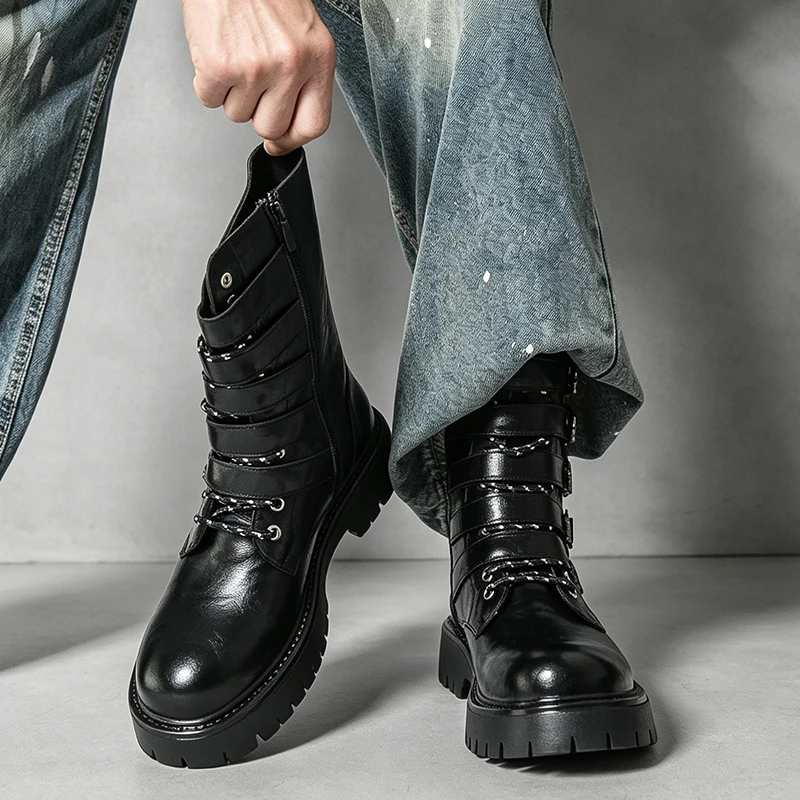 Luxury Brand Men's Comfortable Long Barreled Motorcycle Boots Outdoor Classic Men's Fashion Platform Sole Pointed Knight Boots
