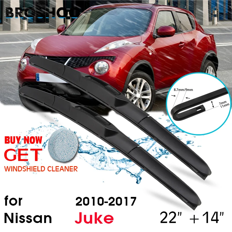 

BROSHOO Auto Natural Rubber Wiper Blades For Nissan Juke 22"&14", 2010 2011 2012 2013 2014 2015 2016 2017 Fit Standard Hook Arm