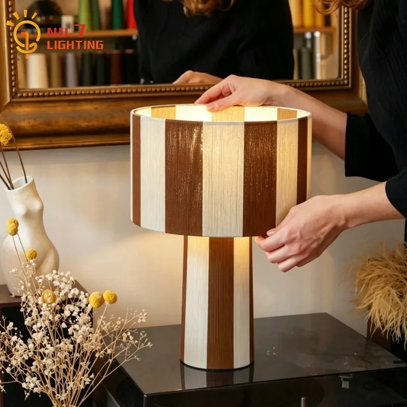 French Medieval Striped Table Lamp LED E27 Designer Atmosphere Fabric Art Decorative Desk Lights Living Room Bedroom Bedside Bar