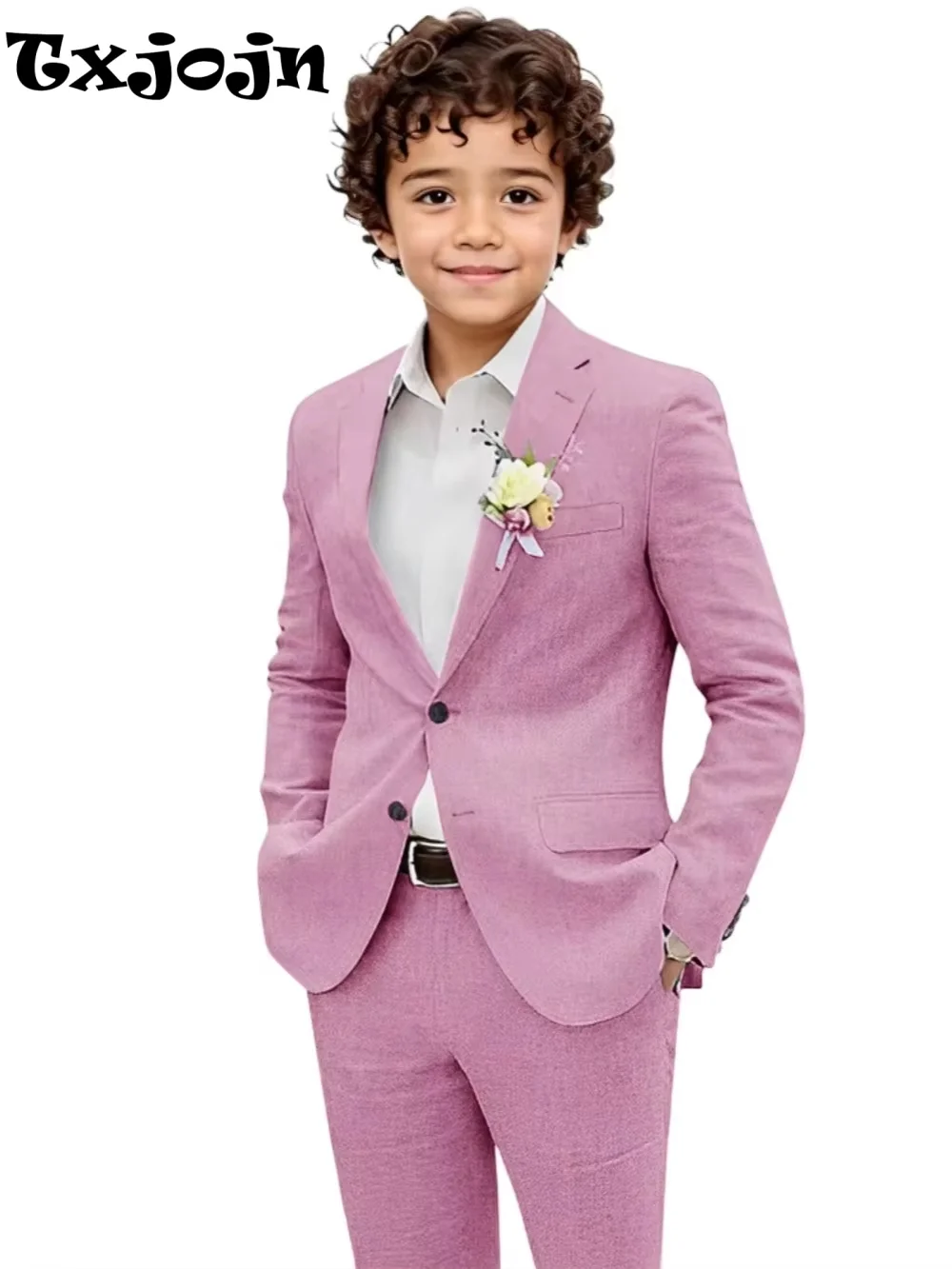 Summer Boys Linen Suit Set 2 Pieces Jacket Pants Beach Wedding Wear Notched Lapel Kids Handsome Tuxedo For Birthday Party 2-20T