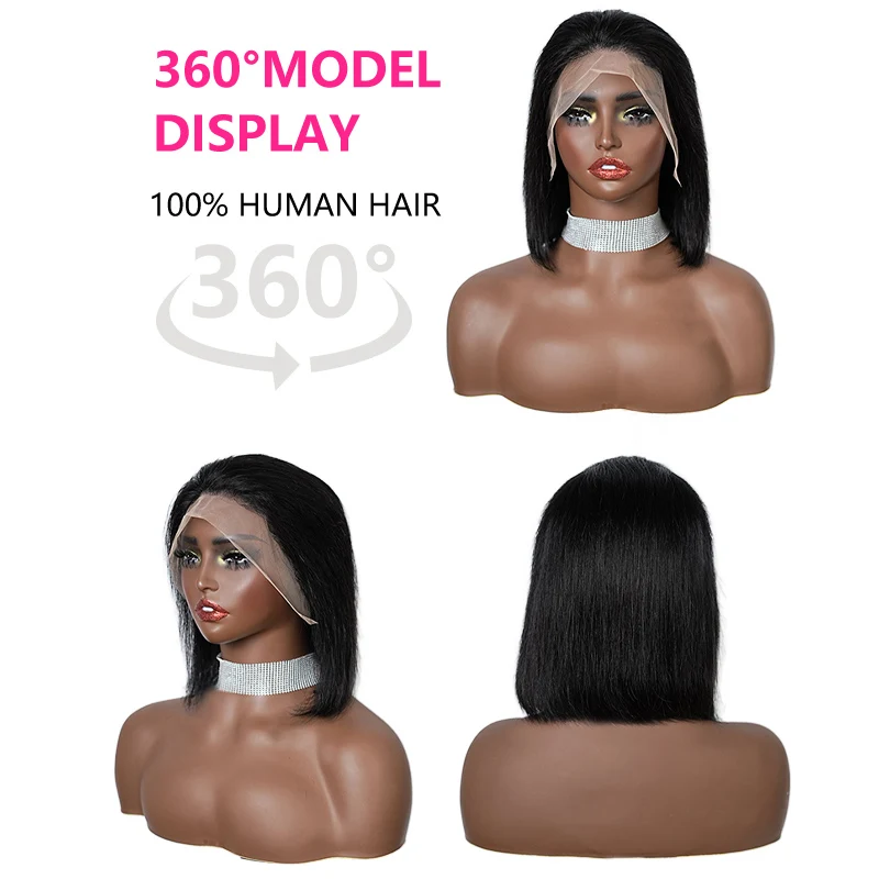 13x4 الدانتيل الباروكة الأمامية 150% الكثافة 100% الشعر البشري 10-16 بوصة أسود بوب شعر مستعار قبل قطعها شعري طبيعي شعر مستعار المرأة قصيرة مستقيم