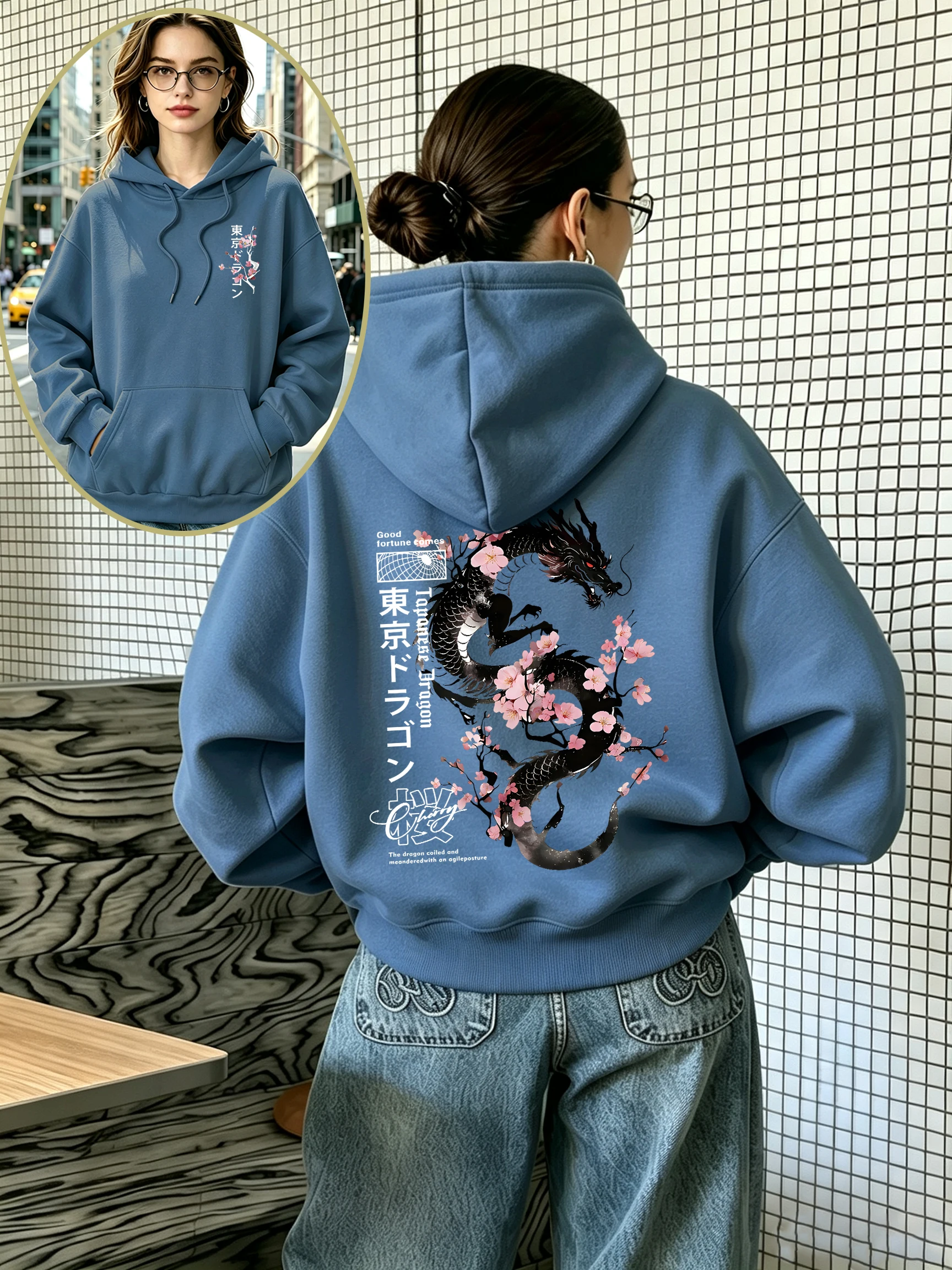 Japanese Tokyo Sword Cherry Blossom Printing Women Hoodie Oversized Jogging Hoody Autumn Fleece Sportswear Casual Clothing