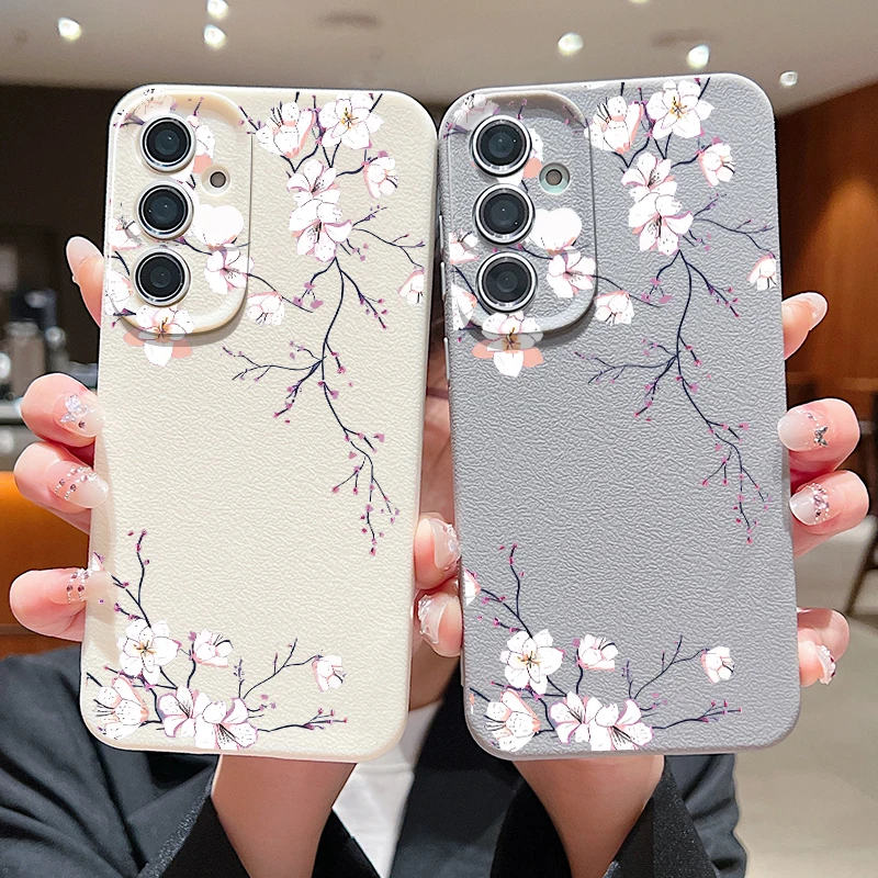 Blumenmuster-Hülle für Samsung Galaxy S26 S25 S24 S23 S22 Ultra S26 FE A18 A57 A17 A37 A56 A55 A36 A16 Leder-Textur-Cover