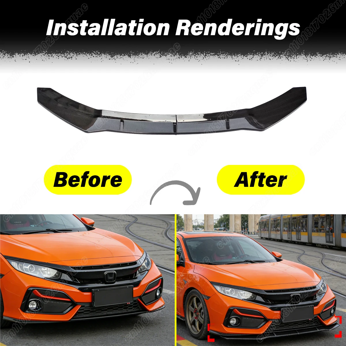 For Honda 10th Gen Civic Hatchback 2016 2017 2018 2019 2020 Automobile Front Bumper Lower Lip Protective Cover Decoration Kit