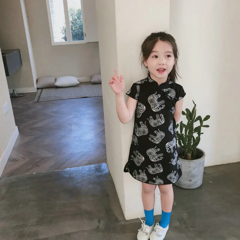 

Girls' exotic style elephant dress cheongsam dress26New summer children's clothing wholesale3-8Years Old