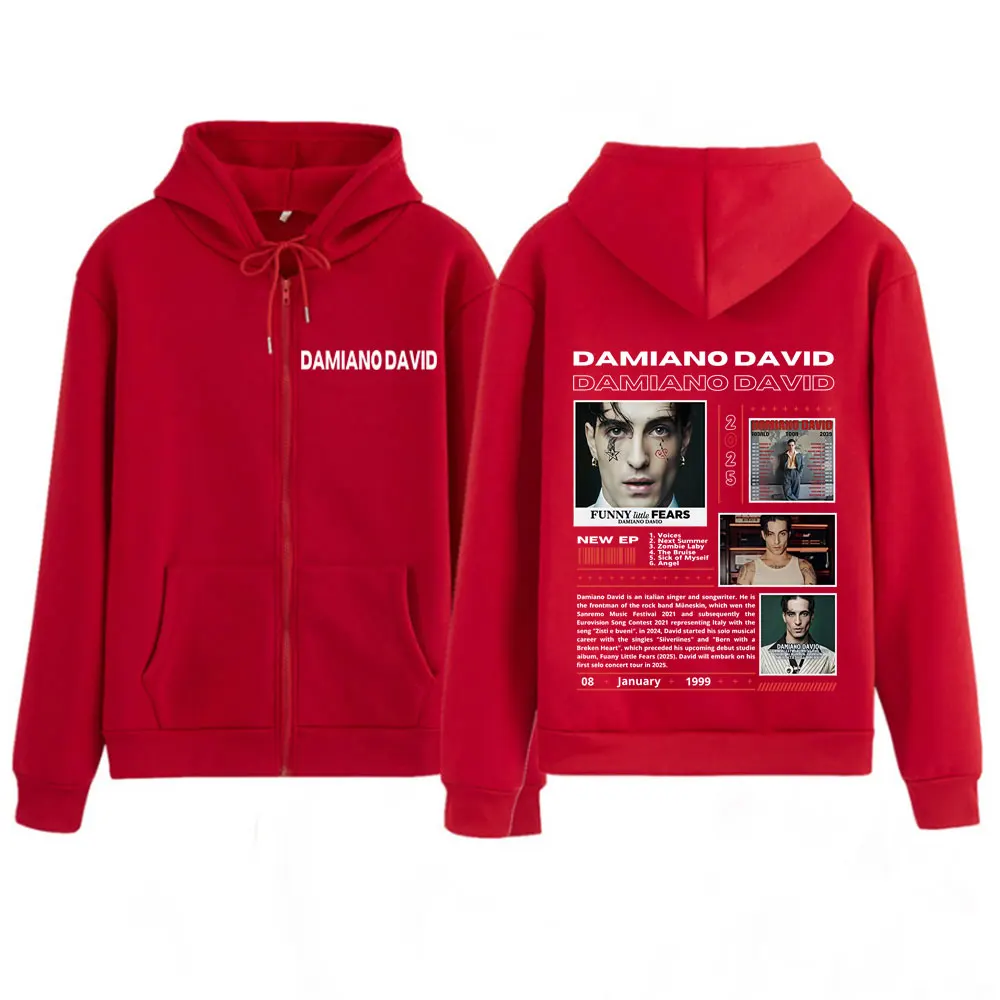 Divertente album di Little Fears Damiano David World Tour 2025 Felpe con cappuccio Moda uomo Felpe con zip Giacche casual vintage hip-hop
