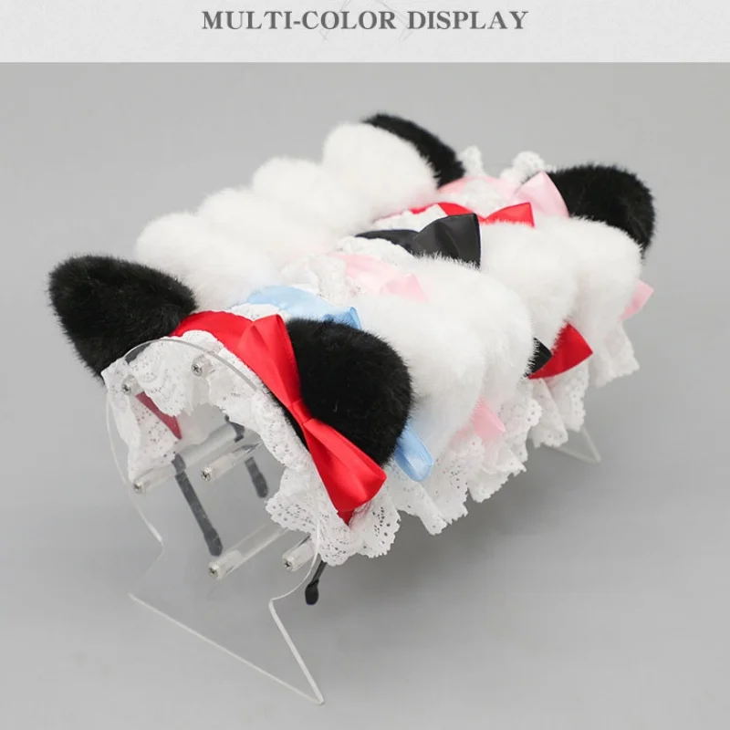 Pelzige Katzenohren Stirnband Biegsamer Schwanz Comic-Con Tier Cosplay Requisiten Lolita Mädchen Kuhohren Haarschmuck Frauen Schöner Fursuit