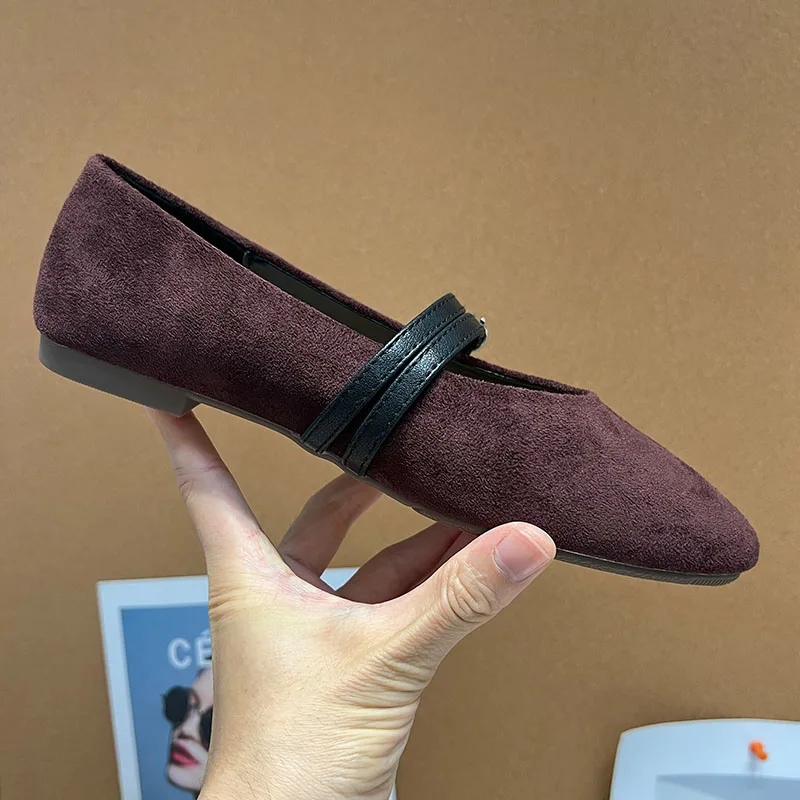 

Женская мода из флока, женские балетки, танцевальная обувь, женская неглубокая обувь с круглым носком, женская обувь Мэри Джейн на плоской подошве с пряжкой и ремешком