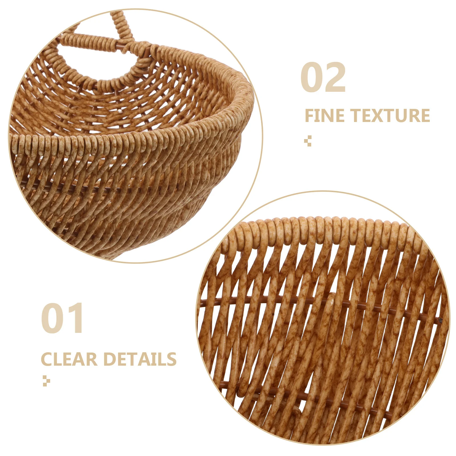 خمر نمط تقليد الروطان سلة خوص بني فاتح المنسوجة يدويا للنزهات عيد الفصح تنظيم المطبخ تخزين متعدد الأغراض #5