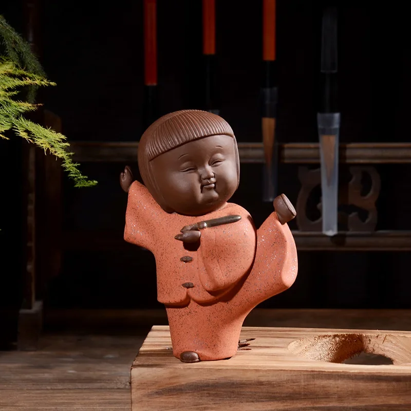 Small Buddha Statue Monk Figurine Tathagata India Yoga Mandala Tea Pet Purple Ceramic Crafts Decorative Ceramic Ornaments Monk