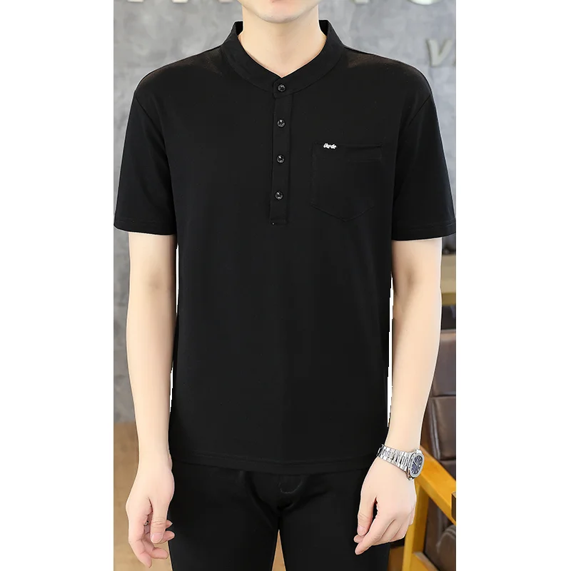2026 Summer Best-selling Youth Men's Short-Sleeved T-Shirt with Standing Collar, Fashionable and Versatile Trendy Undergarment