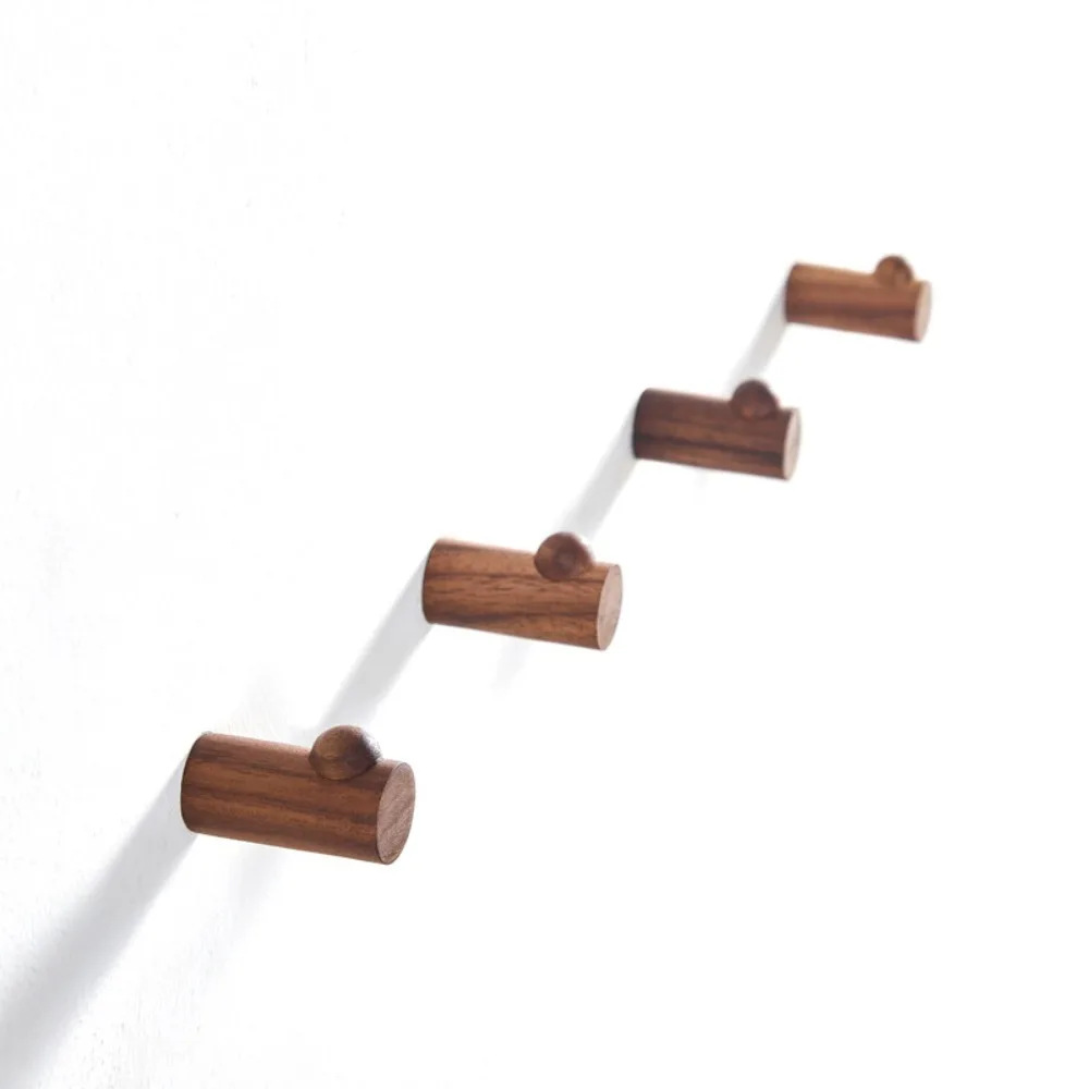 

4Pcs Walnut Wood Natural Wood Hooks Heavy Duty Vintage Coat Hanger Hooks Wall-Mounted Key Hooks