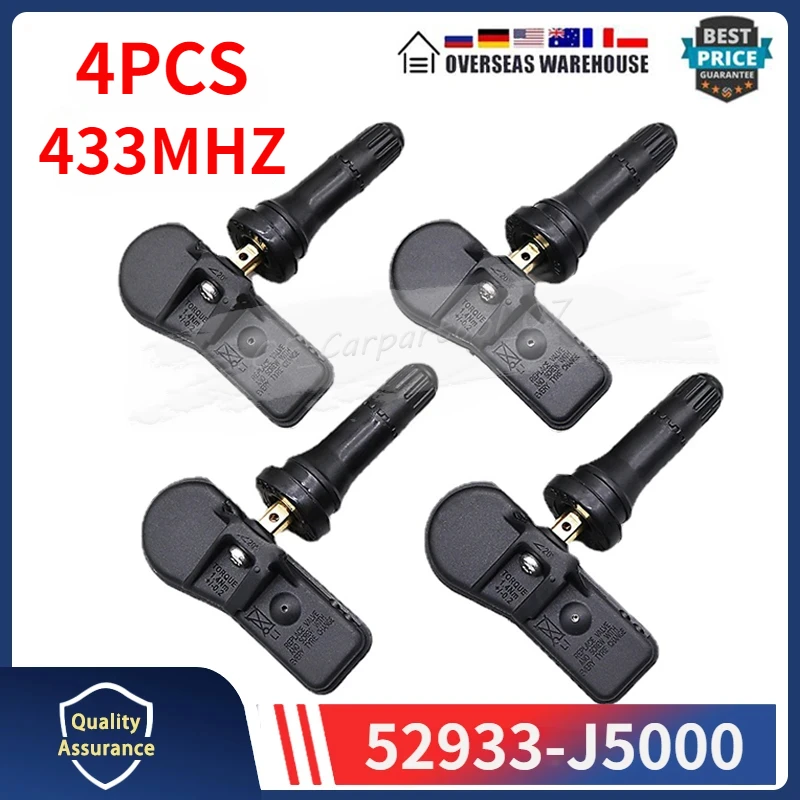 52933-J5000 For 2018-2024 Genesis G70 2022-2026 Hyundai Elantra N 2017-2036 Kia Stinger TPMS 4PCS Tire Pressure Monitor Sensor