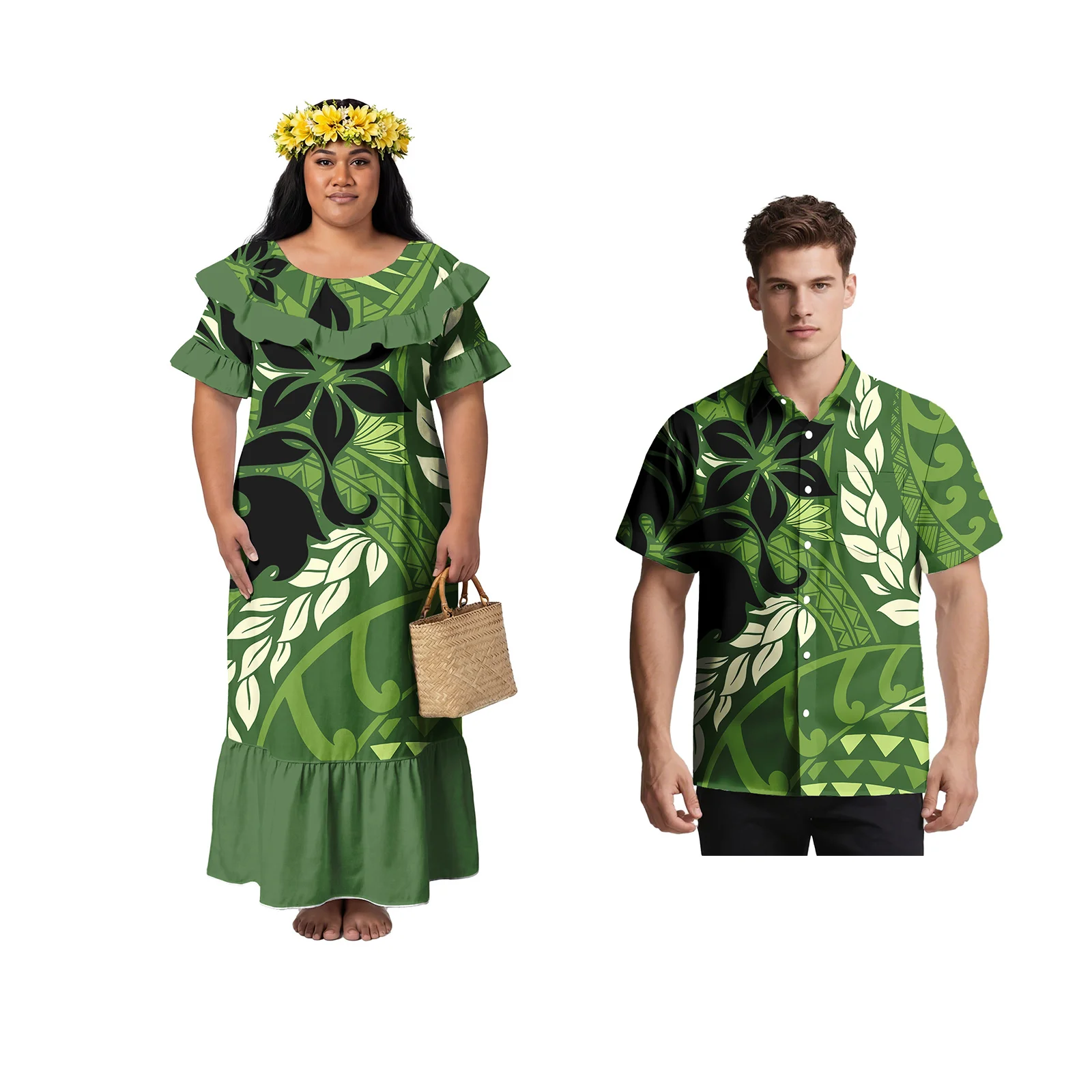 

Fashion Royal Blue Couple Clothes Polynesian Men Shirts Samoan Women Dress Custom Hawaiian Island Print Matching Couple Outfits