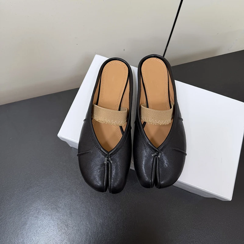 

Women's Genuine Leather Split Toe Mules | Flat Mary Jane Backless Slippers | Fashion Tabi Shoes for Daily Casual Wear