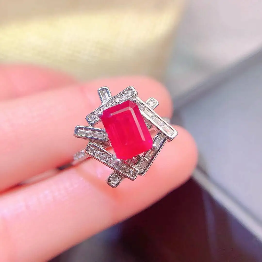 KJJEAXCMY high-grade Jewelry Natural Women's Ruby Ring S925 Silver Colorful and splendid Crystal pure fire flash explosion