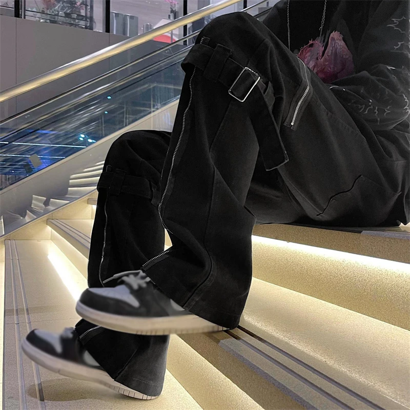 

Harajuku Vintage Wide leg Pants Men Casual Joggers Harem Pants Cargo Pants Skateboard Trousers Korean Streetwear Hip Hop Jeans