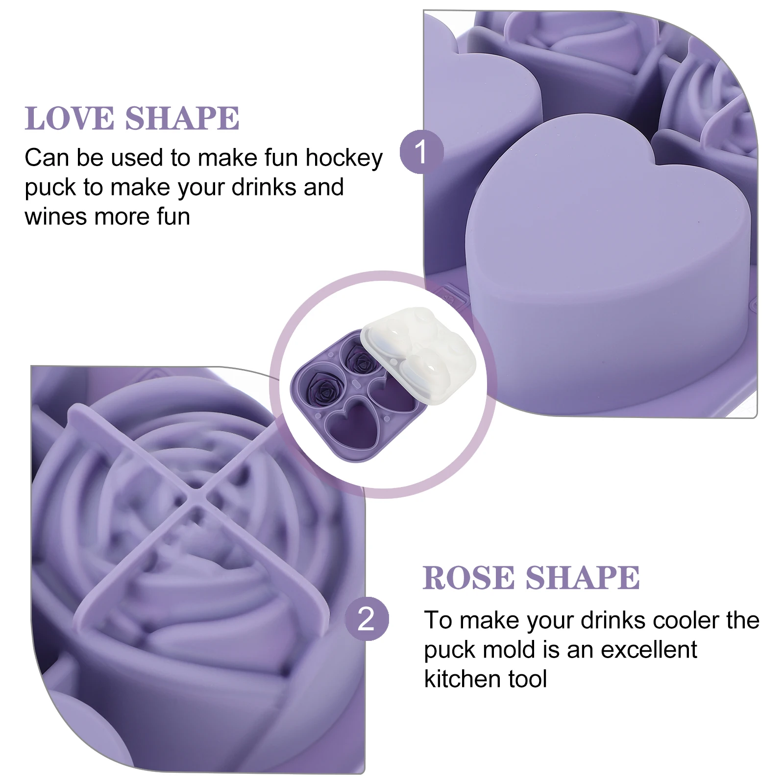 

Love Rose Ice Cube Mold Cute Tray Silicone Flower Molds for Cocktails Heart Shaped Large