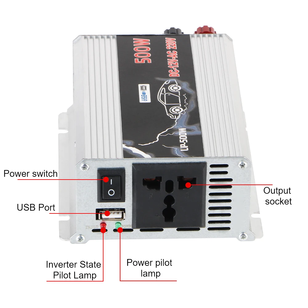 USB 충전기 과부하 보호 AC 소켓, EU 플러그, 자동차 인버터, DC 12V-AC 110V/220V 컨버터 전원 어댑터, 3 포트 소켓