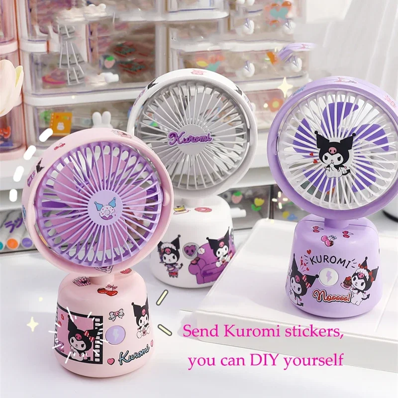 Sanrio Kawaii Kuromi Handheld Small Fan Cartoon Outdoor Portable Mute Mini Fan DIY Sticker USB Fan Cute Daily Necessities