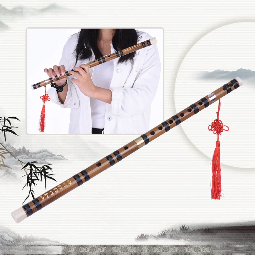 

Pluggable Handmade Bitter Bamboo Flute/Dizi Traditional Chinese Musical Woodwind Instrument in E Key with Copper Joint, 54.5cm