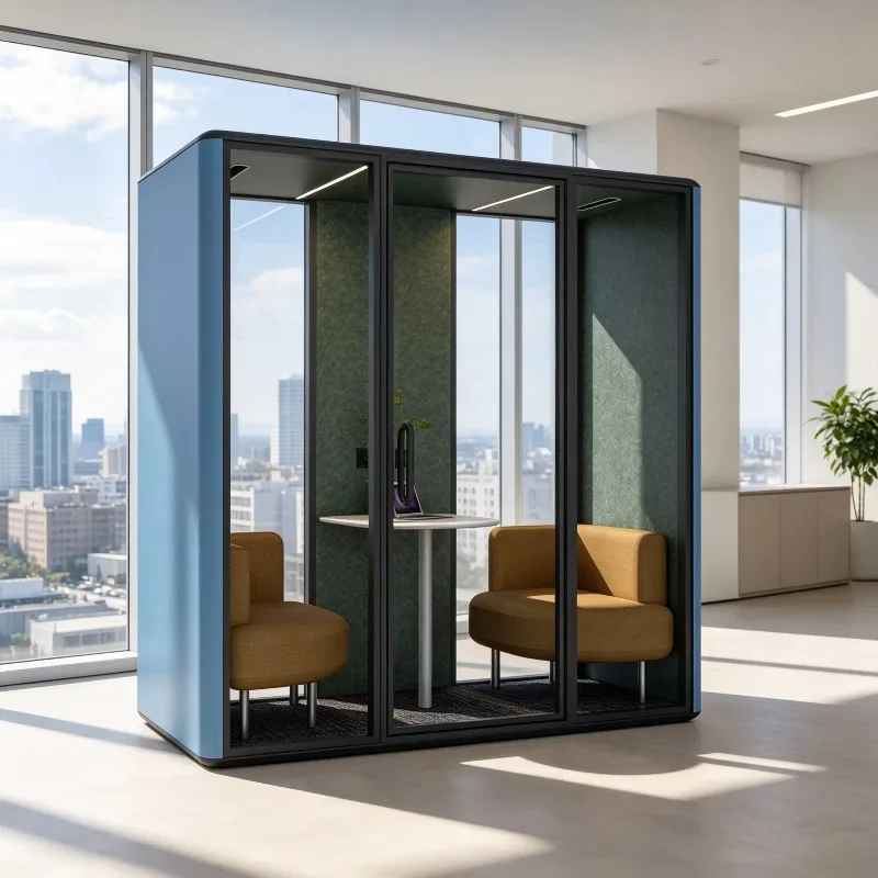 Modern Modular Soundproof Meeting Pod Acoustic Privacy Booth LED Lighting Movable Isolation Cabin For Office Home Office Video