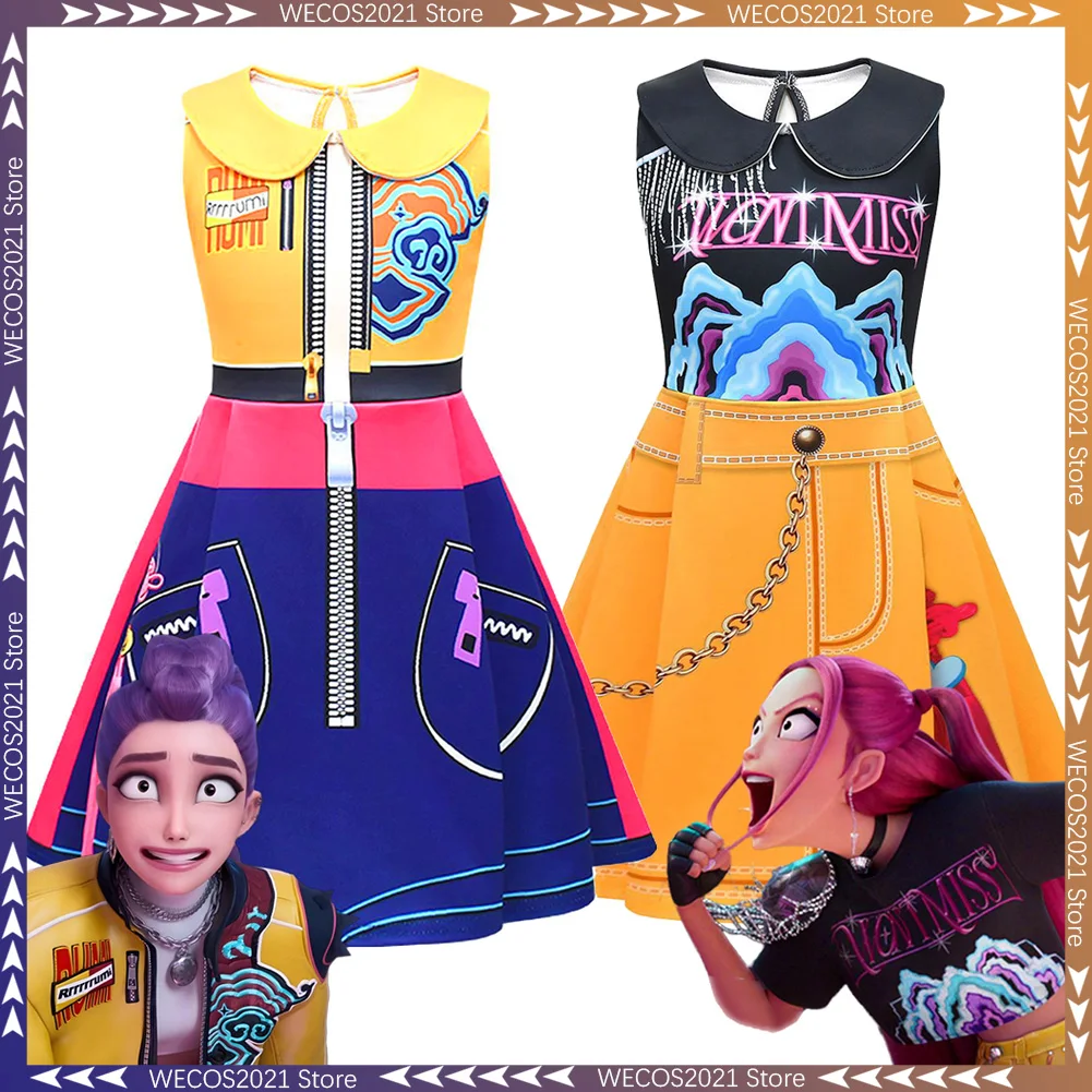 

Летнее платье без рукавов для девочек с героями мультфильмов Rumi Zoey Mira, костюм «Охотник на демонов» KPop, маскировка, праздничная одежда для подростков от 6 до 14 лет