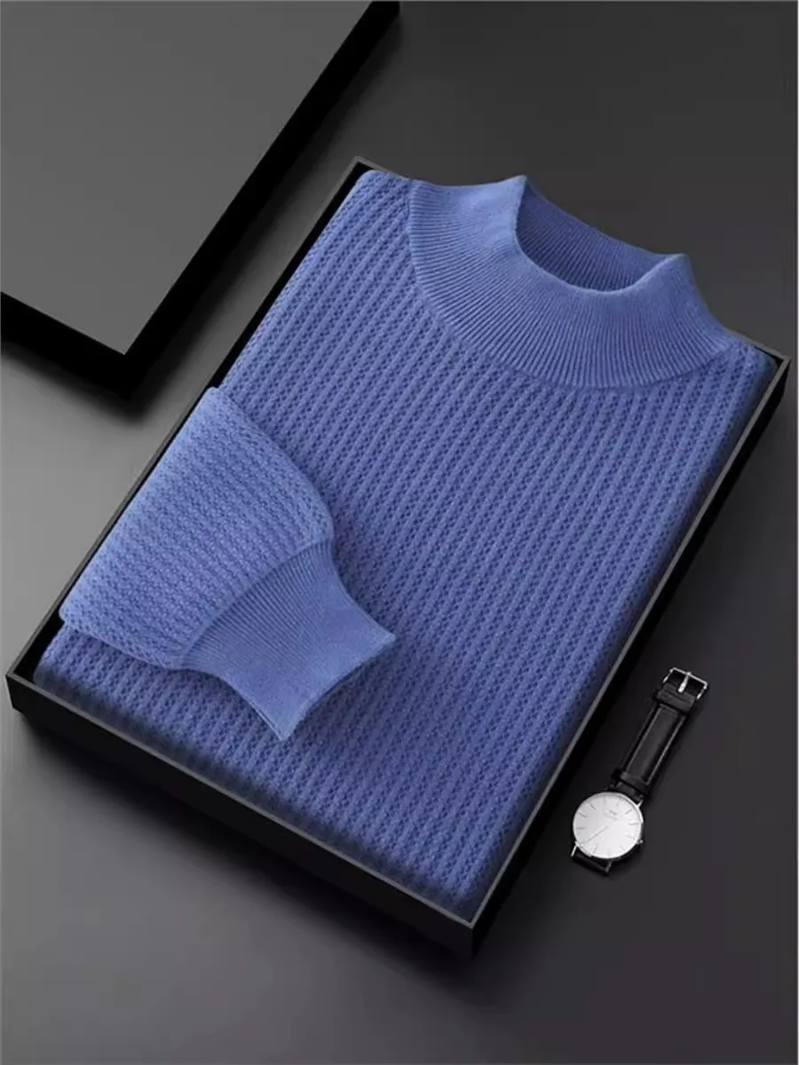 

Мужской вязаный свитер из 100% хлопка с вышивкой, утепленный, с высоким воротником, в корейском стиле, для осени