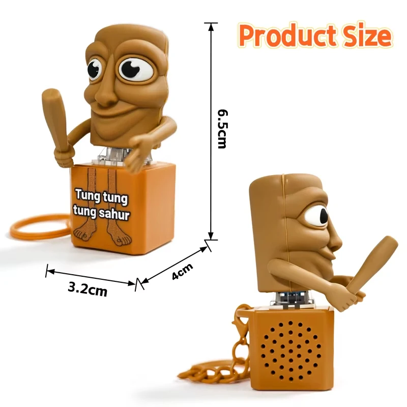 New Tung Tung Tung Sahur Keychain Wooden Stick Man Button Keychain Luminous Pendant Anime Peripheral Toys Home Decor Best Gift view 6
